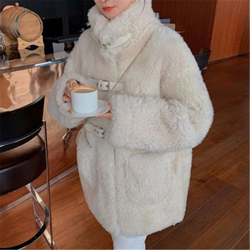 Veste en fourrure d'agneau optique rembourrée en coton peluche pour femme, manteau long chaud pour femme, vêtements d'extérieur en peluche pour femme, grande taille, hiver 2024, nouveau