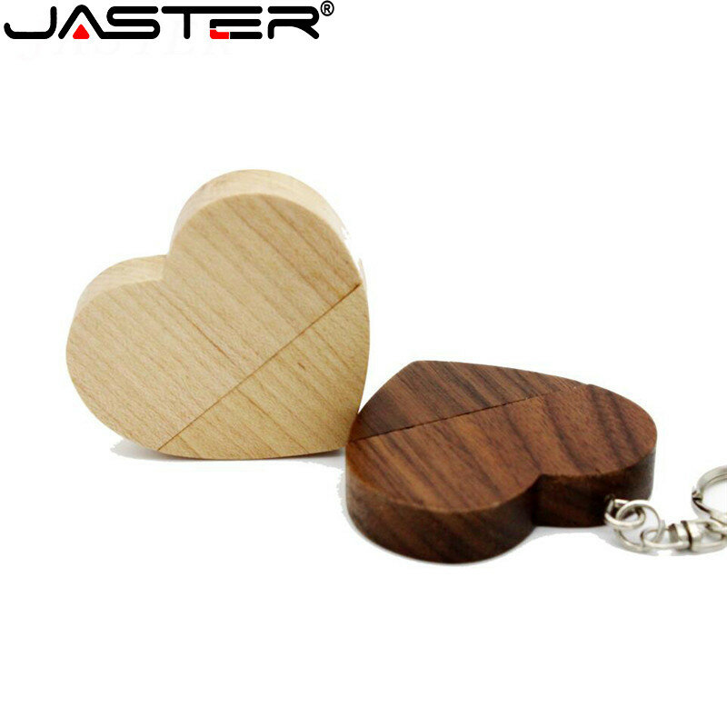 JASTER-unidad Flash USB de madera con forma de corazón, regalo + caja de metal, 2,0, 64GB, 32GB, 16GB, 8GB, disco U, fotografía, regalos de boda