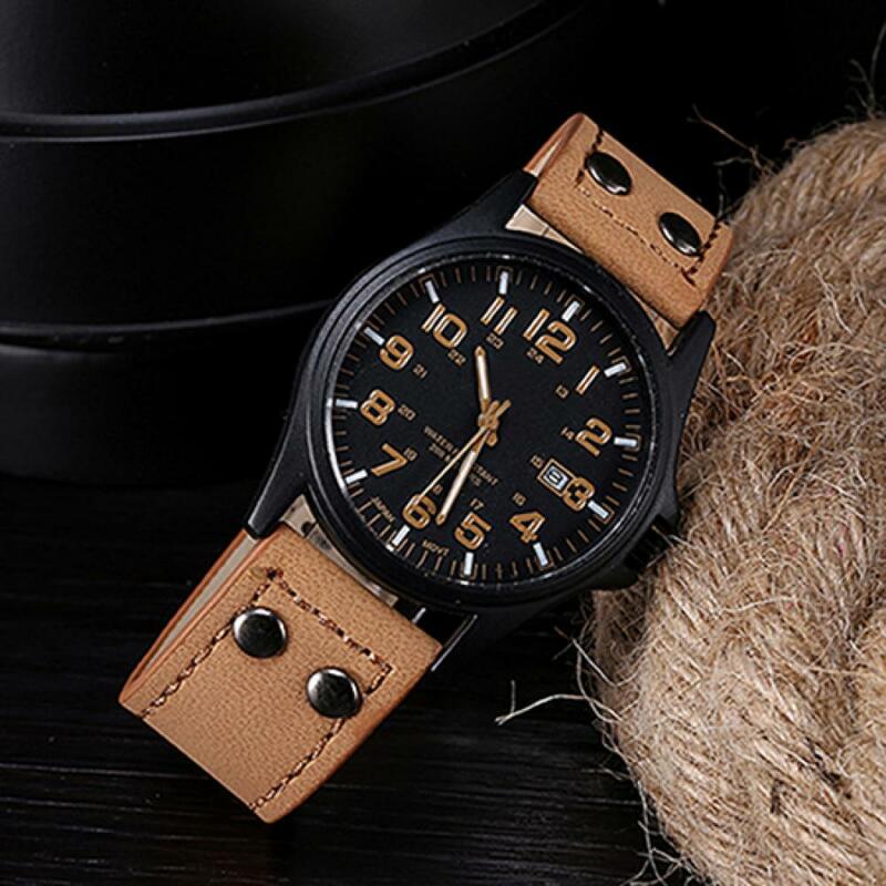 2021 New Fashion Luxury Simple Men \'s Date Numerals Dial Faux Leather Band Sport orologio da polso al quarzo per la vita quotidiana