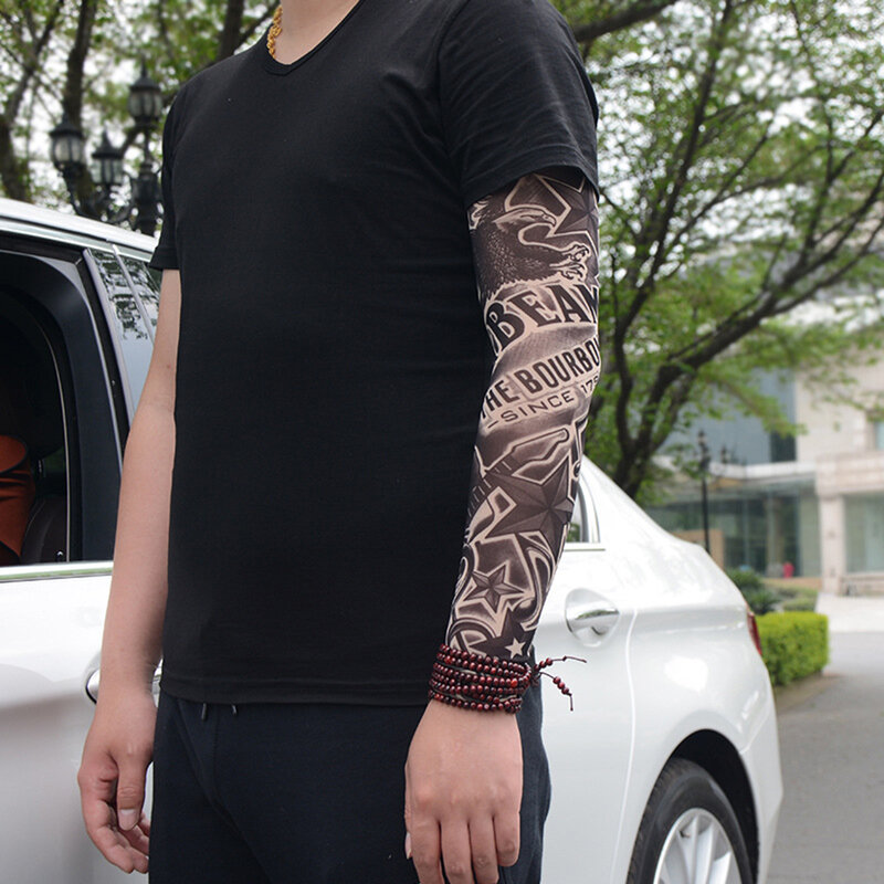 1Pcs New Flower Arm Tattoo Sleeves Seamless Outdoor Riding Sunscreen Arm Sleeves Sun Uv Protection Arm Warmers For Men Women