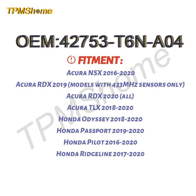 Tpmsセンサー42753-T6N-A04 tpms 433mhz用タイヤ空気圧モニタリングシステムアキュラホンダ42753-T6N-A01 42753-T6N-A02 42753-T6N-A03