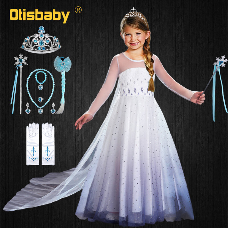 Vestido de princesa Elsa para niñas, disfraz de Anna y Elsa, vestido de cumpleaños de cristal con Hada, vestido de fiesta de cola larga