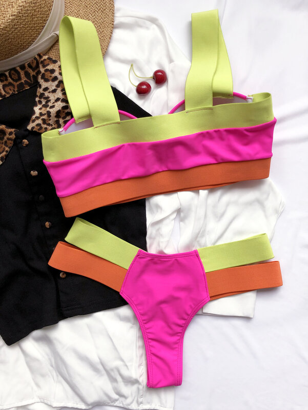 KEOLACE − Bikini néon, maillot de bain femmes, sexy, patchwork, push up, tendance 2020, tendance 2021