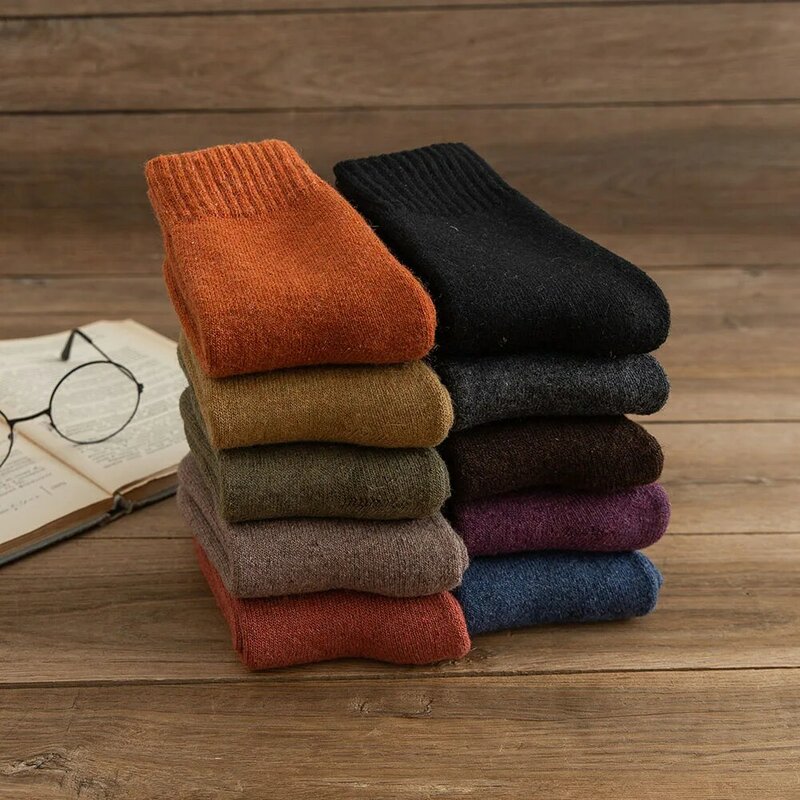 Calcetines gruesos y cálidos para mujer, de Color sólido medias de lana, estilo Harajuku Retro, resistentes al frío, informales, 5 pares