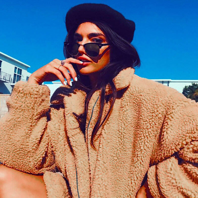Abrigo de lana Artificial elegante para mujer 2019 otoño invierno cálido suave cremallera chaqueta femenina abrigo Casual ropa de abrigo 9,9