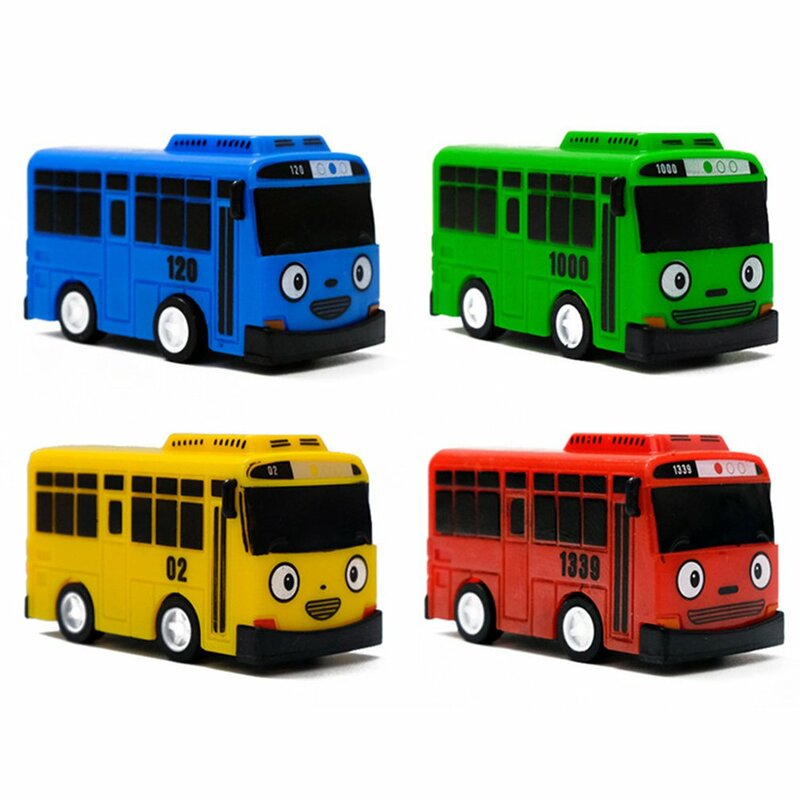 4pcs/set Anime Tayo the Little Bus Educational Toys Cartoon Mini Plastic Pull Back Bus Car Model Toys for Kids Christmas Gifts