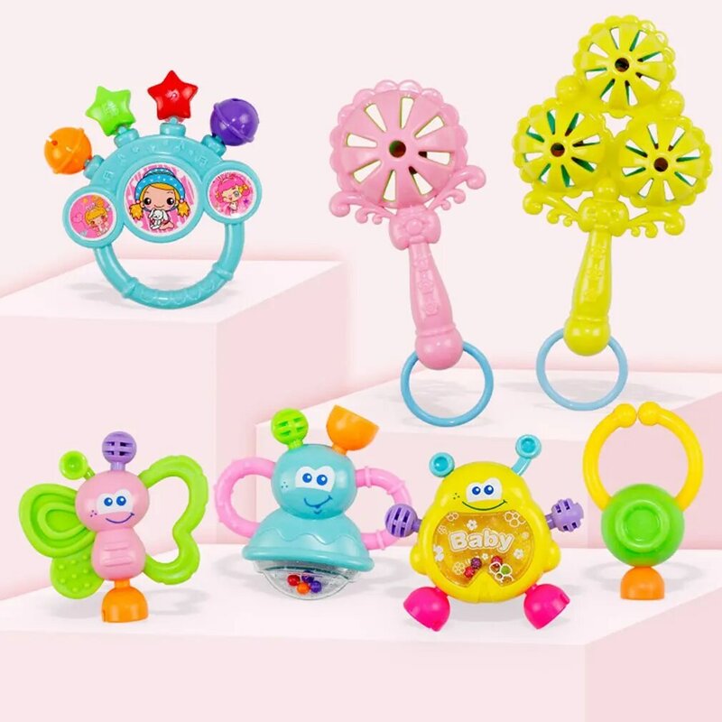 Sonajeros educativos interesantes para niños, juguetes coloridos, campanas seguras, regalos para bebés, 7 piezas por juego