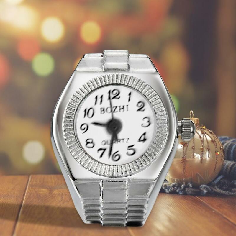 Finger Ring Watch Shape Stretchy Unisex Pointer Round Dial Quartz Watch Ring for Cocktail Party
