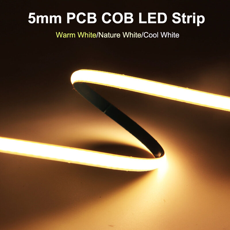 5 مللي متر COB LED قطاع 384 المصابيح/م عالية الكثافة مرنة فوب DC12V/24 فولت ضوء بار دافئ بارد أبيض 3000K 4000K 6000K ل إضاءة ديكوريّة