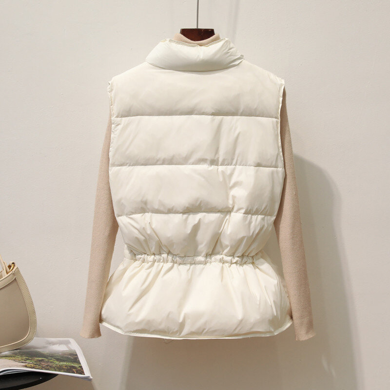 Colete ultra leve de pato feminino, curto, à prova de vento, leve, colete quente, casaco branco feminino, sem mangas, novo