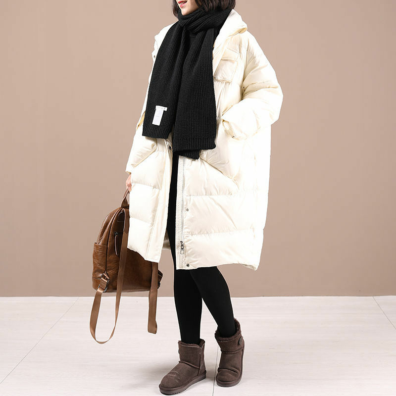 Новинка 2021, Женская свободная тонкая пуховая куртка на белом утином пуху в Корейском стиле, женская зимняя куртка средней длины с воротником-стойкой