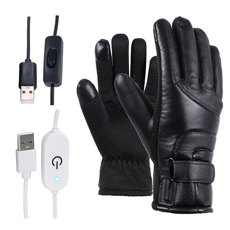 冬の電気温水手袋,防風,タッチスクリーン加熱,調節可能な温度手袋,USB電源