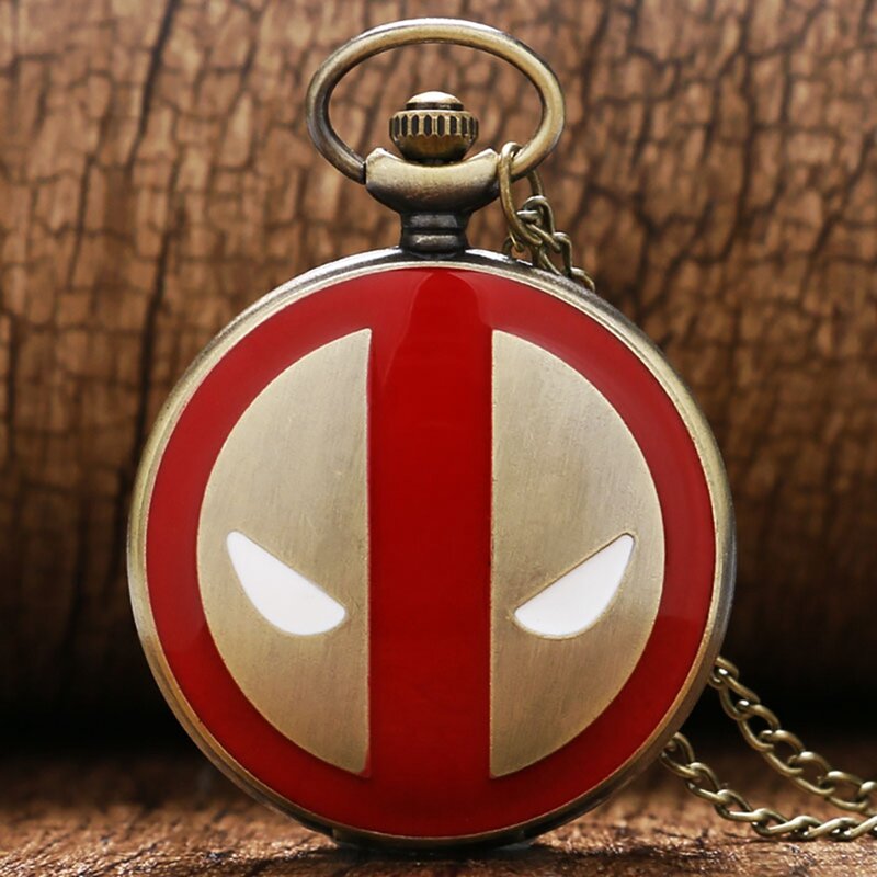 Reloj de bolsillo de cuarzo antiguo negro de Marvel Deadpool Comic para hombres y mujeres, pulsera con colgante de cadena Fob de dibujos animados, regalos de Cosplay para fanáticos