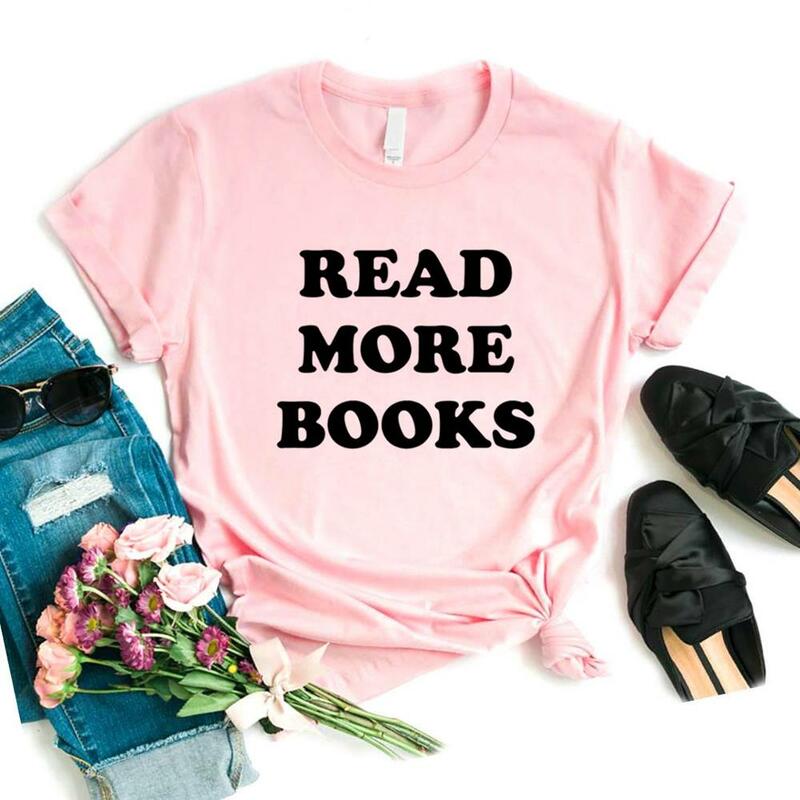 Read More-camisetas con estampado de libros para mujer, camiseta divertida informal de algodón para mujer, camiseta Hipster, NA-689 de 6 colores