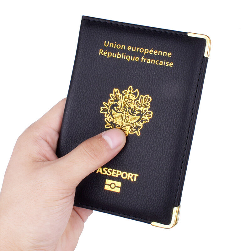 Funda de pasaporte Simple de Francia para mujer, billetera de cuero, funda de tarjetas negra, accesorios de viaje, fundas en los pasaportes para documentos