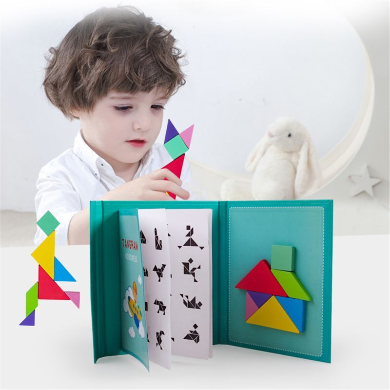 Puzzle magnétique en bois 3d, livre Tangram, jouet d'entraînement à la réflexion, jouets éducatifs Montessori pour enfants