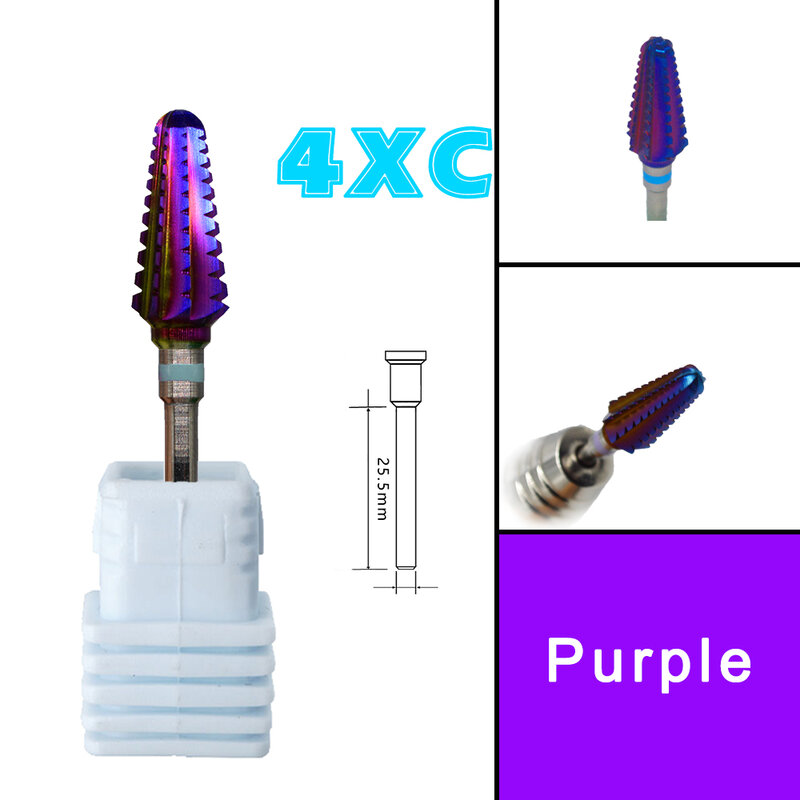 Tornado-cortador de uñas de revestimiento púrpura de carburo de tungsteno, accesorios de manicura, herramientas de inmersión acrílica, broca de llenado de uñas