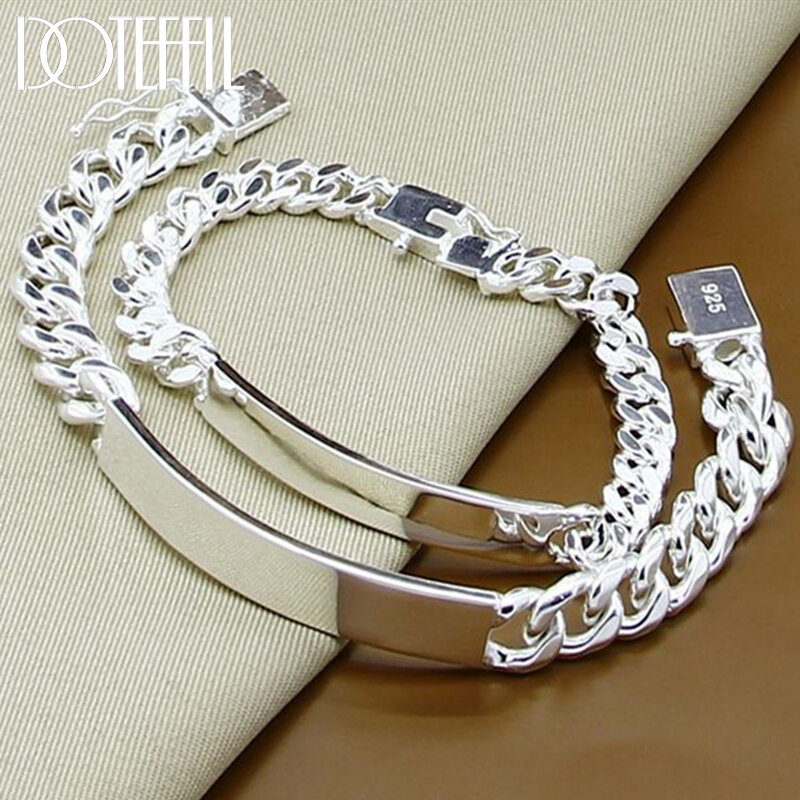 DOTEFFIL-925 Sterling Silver Smooth Sideways Chain Bracelet para Homens e Mulheres, Jóias de Noivado de Casamento, 2 unid, 10mm
