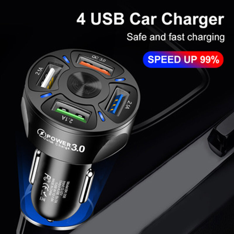 Usb Fast Charger Adapter Speed Up 60% 3.0 + 3X2.1A Poort Sigarettenaansteker-Interface