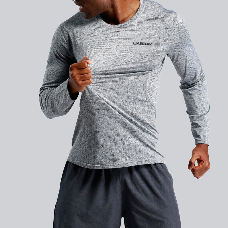 Camiseta masculina manga longa tecido respirável, camiseta esportiva legal de secagem rápida para treino e corrida