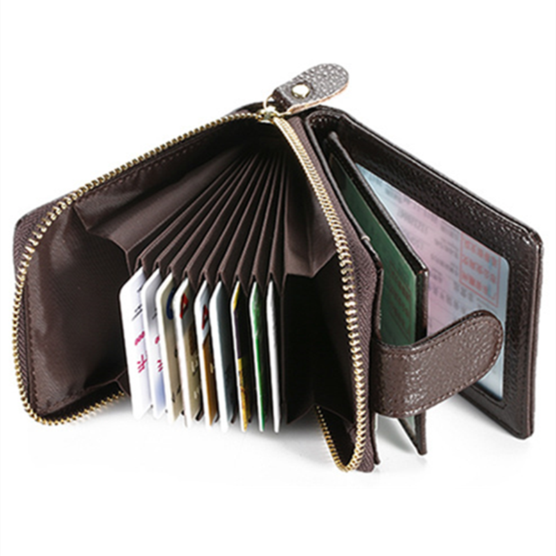 새 지갑 첫 번째 레이어 소 가죽 운전 면허증 지갑 RFID 도난 방지 브러시 지갑 가죽 지퍼 오르간 지갑