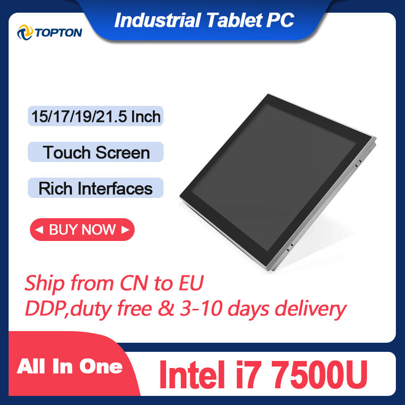 Topton безвентиляторный промышленный планшетный ПК 15/17/19/21,5 дюйма, все в одном, компьютер Intel i7 7500U, 8 Гб DDR4 IP65, сенсорный экран 2Lan 2COM