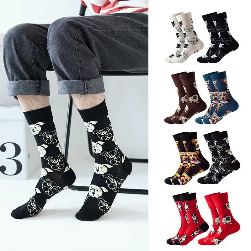 5 pares unisex meias de algodão rua skate respirável animal cão, gato, curto homem mulher harajuku feliz engraçado meias