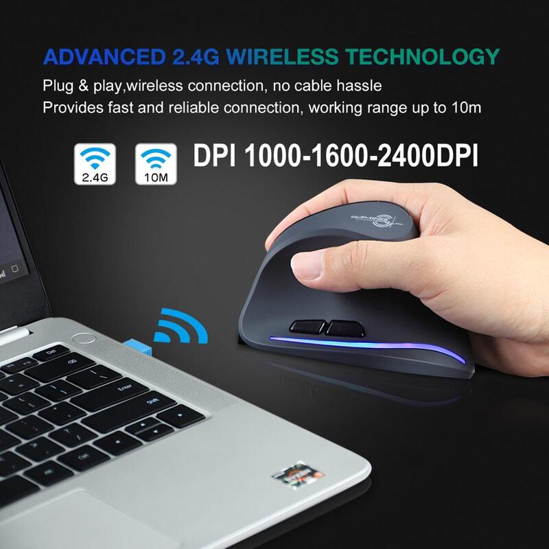 Lefon Dọc Chuột Không Dây Chơi Game Sạc Ergonomic RGB Optical USB Chuột Dành Cho Windows Mac 2400 DPI 2.4G Cho PUBG LOL