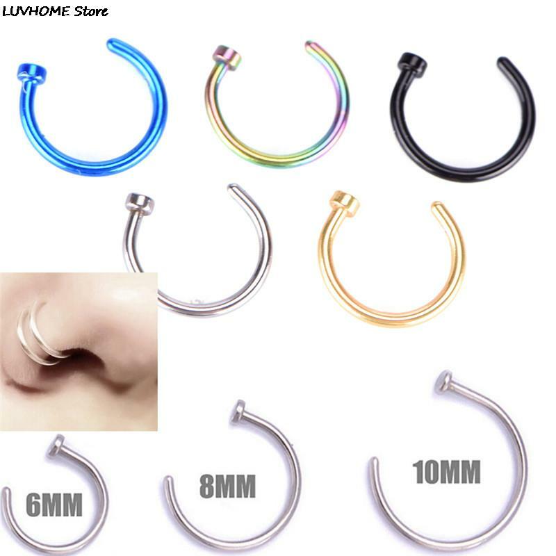 1Pc Jewelry Gift Women Gold Silver Body Jewelry Fake Piercing Medical Nostril Titanium Nose Hoop NoAse Rings on nose Piercing 