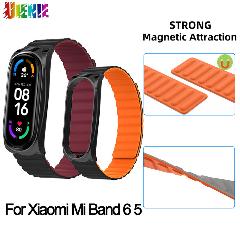 Pulseira de relógio magnética para Xiaomi Mi Band, pulseira Smartwatch, cinto, pulseira de metal, novo, 6, 5