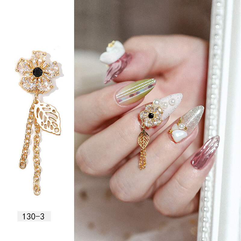 HNUIX 2 piezas 3D Metal Nail Art Jewelry, decoraciones de uñas japonesas, manicura de cristal de alta calidad, dijes de diamantes de circón colgantes