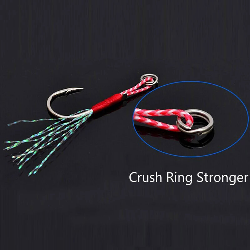 10 sztuk/partia Fishing Lure powolne Jigging Fishing Cast Jigs Assist Hook kolczasty pojedyncze Jig haki nici Feather Pesca High Carbon Steel