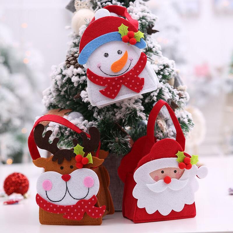 Ornamento de suspensão para árvore de natal, artesanato de feltro de rena, para fornecimento de doces com desenho, patchwork, papai-natal, fz169