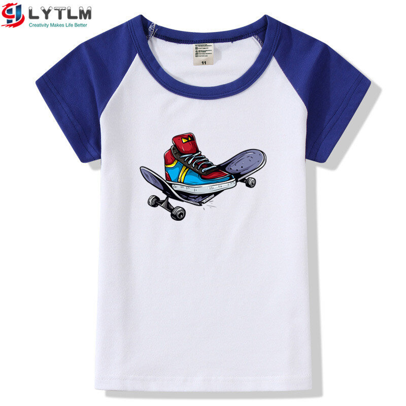1505 # скейт уличная детская футболка для мальчиков Скейтборд Одежда для маленьких девочек Raglans рубашки для девочек летние топы, футболки для ...