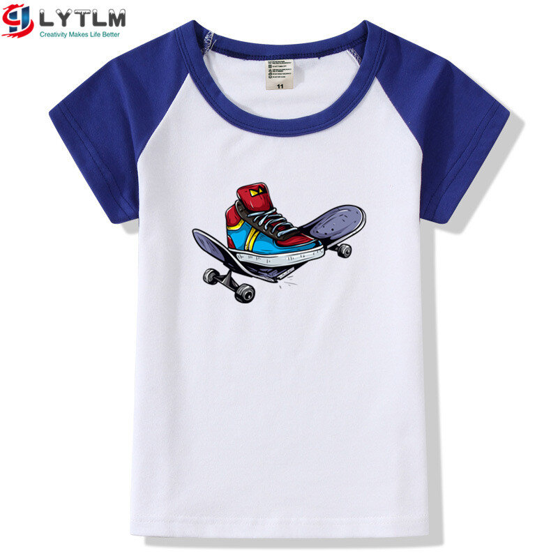 1505 # Skate Streetwear enfants t-shirt pour garçons Skateboard enfant en bas âge fille vêtements Raglans filles chemises été hauts filles t-shirts