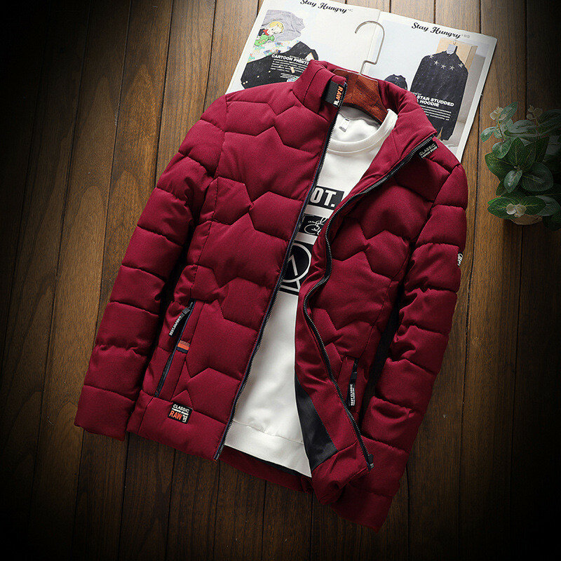두껍고 따뜻한 코튼 패딩 남성용 가을 겨울 자켓, 슬림 피트 스탠드 칼라 청소년 겨울 코트