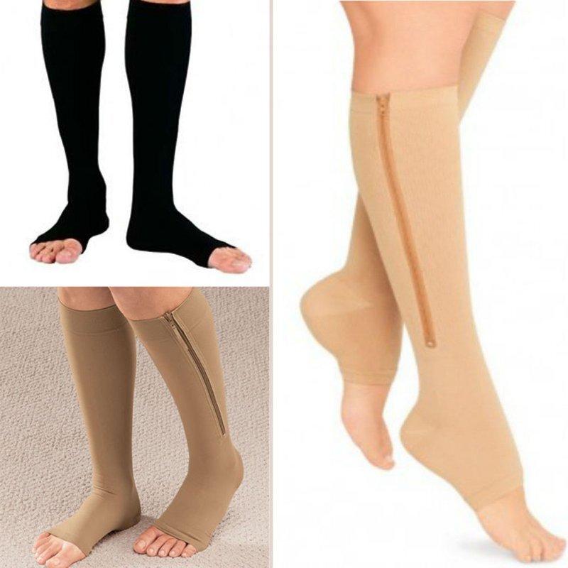 Compression Sock Fitness Zipper  Socks Zip Circulation Pressure Leg Support Knee Sox Open Toe Sports Sock Reduce Pain 