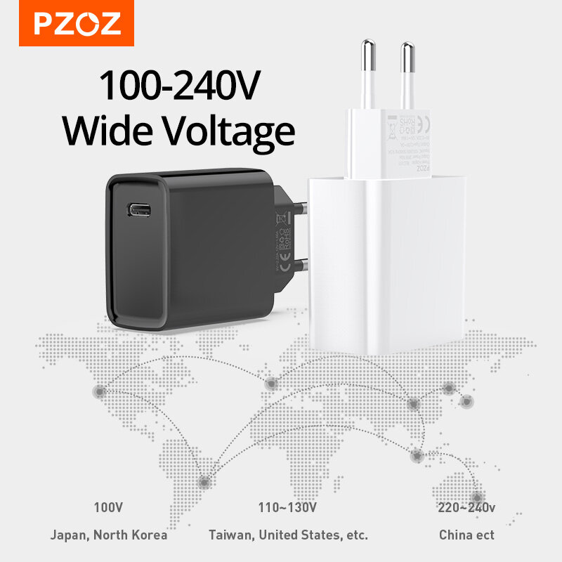 PZOZ-USB شاحن نوع C ، محول الجدار ، 20 واط ، PD ، الشحن السريع ، آيفون 15 ، 14 ، 13 ، 12 برو ماكس ، Xs ، Xr ، X ، 8 Plus ، Mini ، iPad