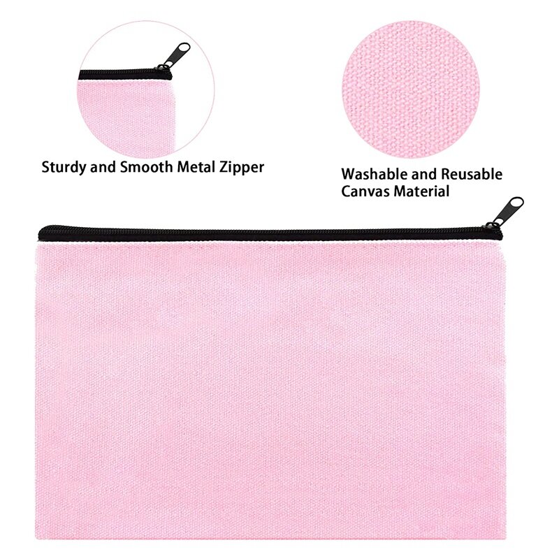 Roze Canvas Make-Up Tas, Bulk Cosmetische Zakken Met Multi-Kleur Rits, Canvas Rits Etui Pouch, diy Craft