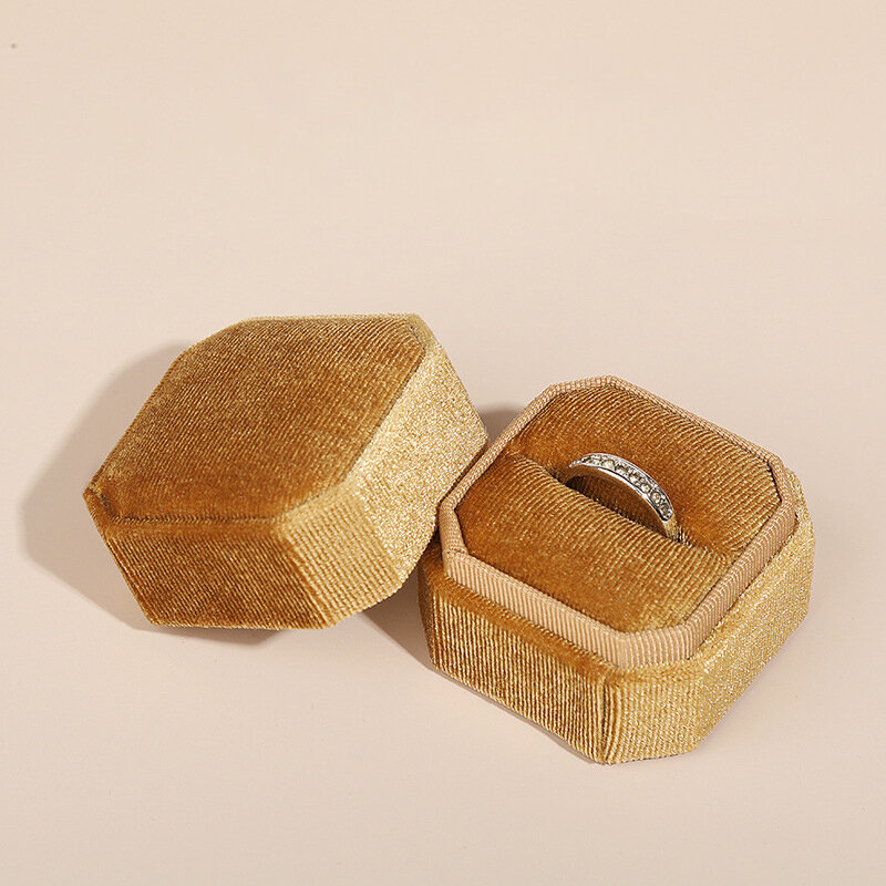 Boîte à bagues octogonale en velours, couvercle amovible, Vintage, porte-bague, pour demande de fiançailles, cérémonie de mariage, mariée