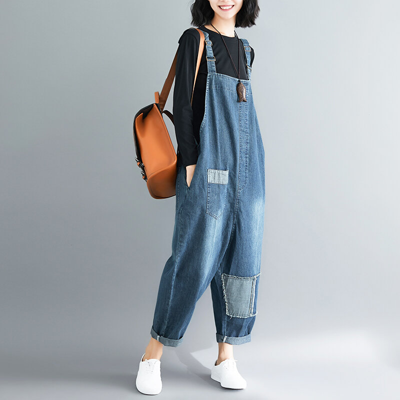 2020 roupa feminina denim tecido remendo macacão primavera/outono macacões feminino suspensórios jeans macacão feminino jeans j445