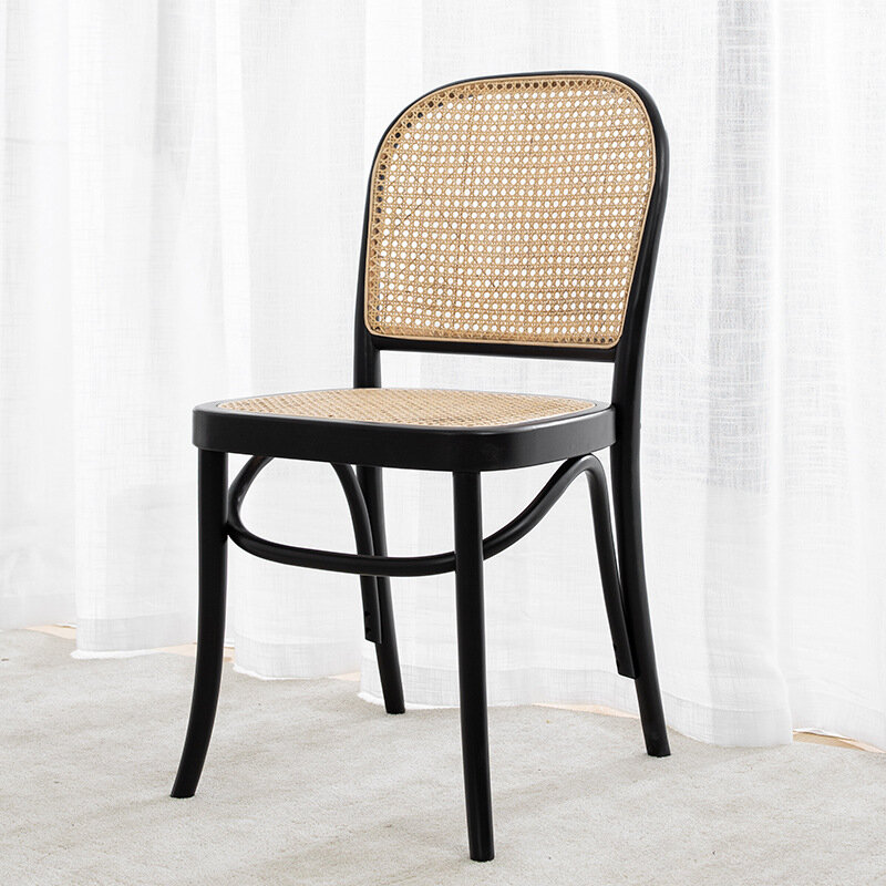Silla Retro de madera maciza para el hogar, sillón de ratán medio antiguo con respaldo familiar, moderna y sencilla para el escritorio