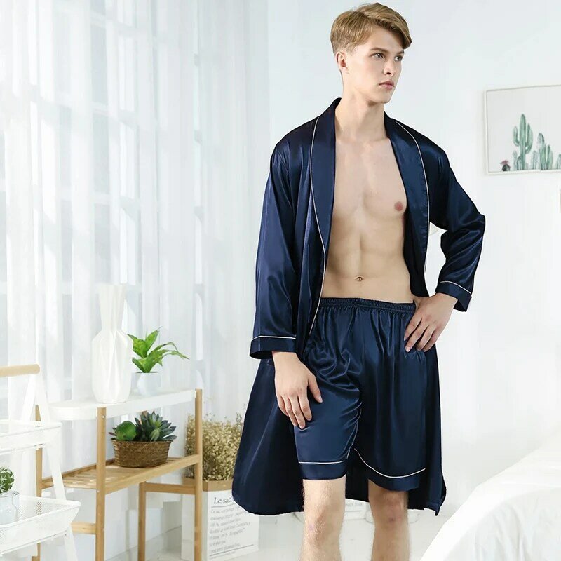 Pyjama en Satin de soie pour hommes, pantalon de sommeil, grande taille, short décontracté pour la maison, 3 couleurs, nouveau