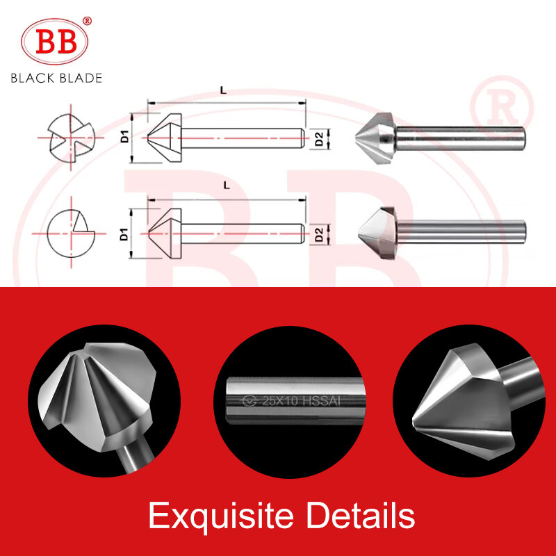 BB 90 gradi svasatore HSS smussatura strumento di fresatura del metallo 1 3 flauto Cutter De-Durring orifizio Rose Cove Drill 60 120