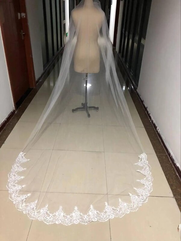3เมตรแต่งงาน Wedding Veils Long Lace Edge ผ้าคลุมหน้าเจ้าสาวด้วยหวีอุปกรณ์จัดงานแต่งงานเจ้าสาว Mantilla Veil งานแต่งงาน3เมตรแมว