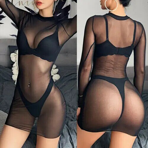 Women Sexy Beach Dress Mesh Sheer Bikini Cover Up Club See Through Swimwear Bathing Suit Female Hollow Out One Piece Clothes