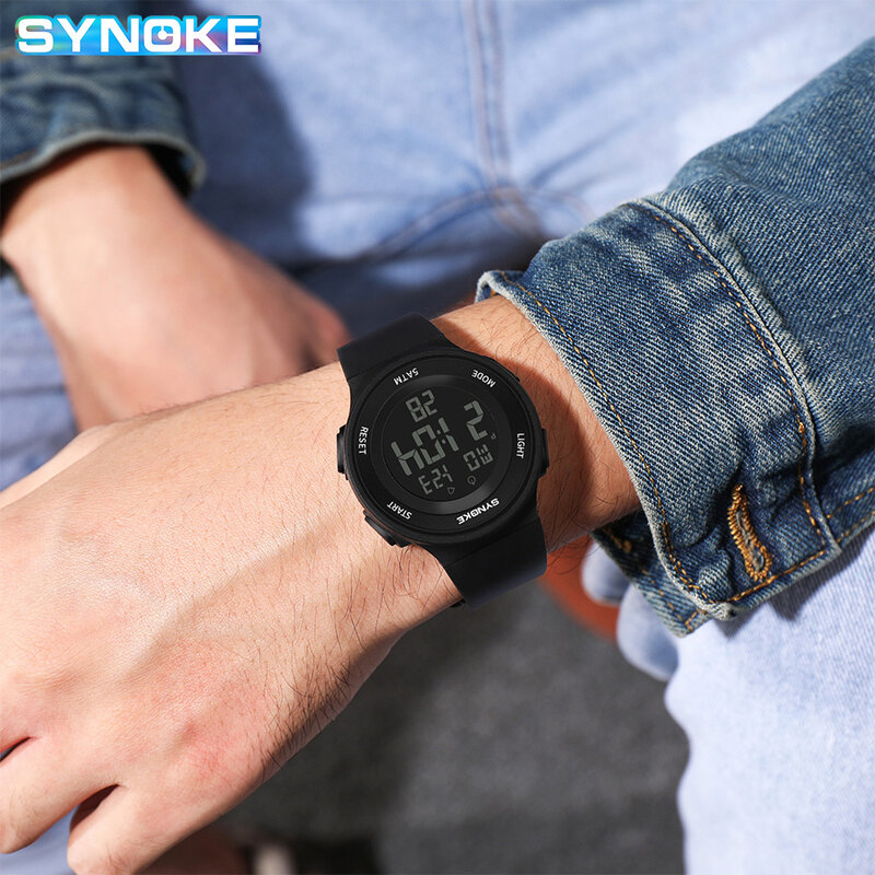 SYNOKE-Relógios de pulso digitais à prova d'água para homens e mulheres, relógio esportivo com alarme LED, alça destacável