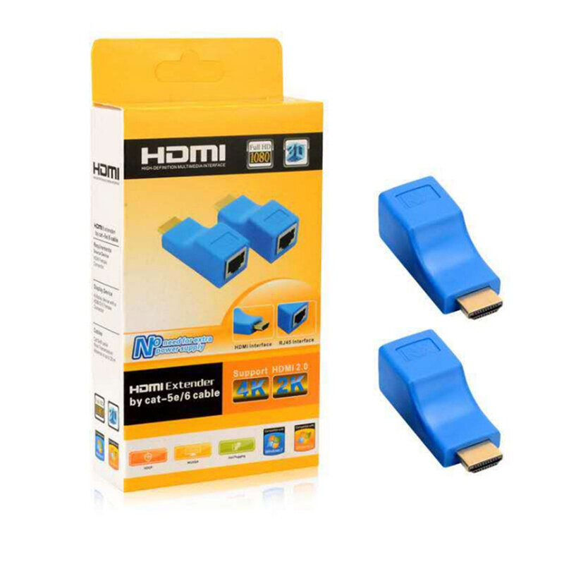 2 Pieces/Pack 4K HDMI Extender HDMI Extension up to 30m Over CAT5e / 6 UTP LAN Ethernet Cable RJ45 Ports LAN Network