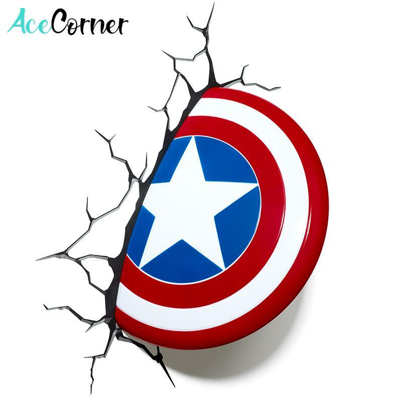 Acecorner-Lámpara de pared LED 3D del escudo del Capitán América, pegatina de Marvel de Los Vengadores creativos, luz nocturna para regalo de Navidad para niños