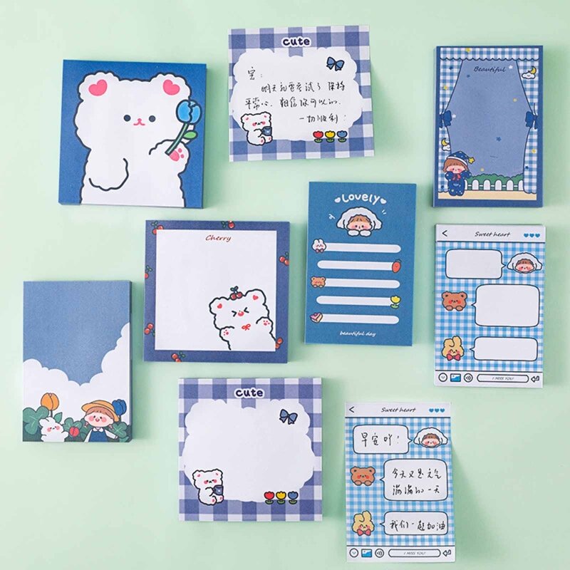 80 Sheets Notes Papers for Fridge Laptop Book Square Sticky Notes Cartoon Notes Pad Mini To-do-list Pad for Kid Student